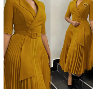 Long Sleeve Pleated Suit Dress
