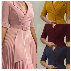 Long Sleeve Pleated Suit Dress