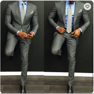Navy Blue Striped Business Men's Suit